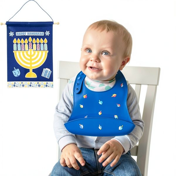 Hanukkah Silicone Baby Bib by Kido Dreidel Design-6