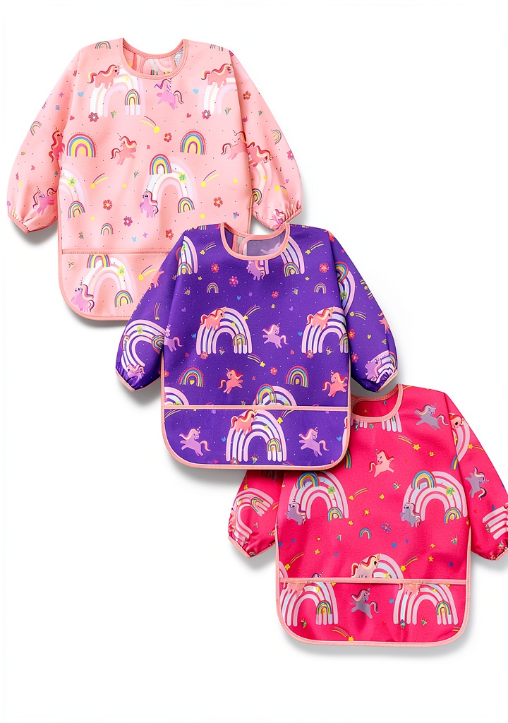 Baby wearing Accmor long sleeve bib during a family dinner
