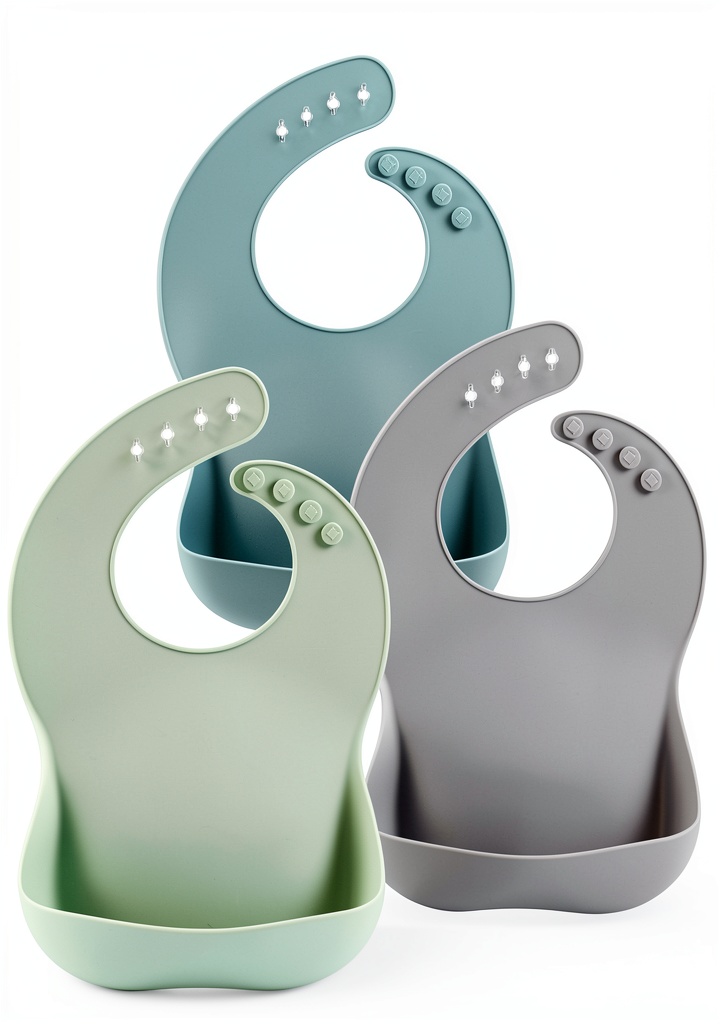 Baby wearing PandaEar silicone bib during a meal